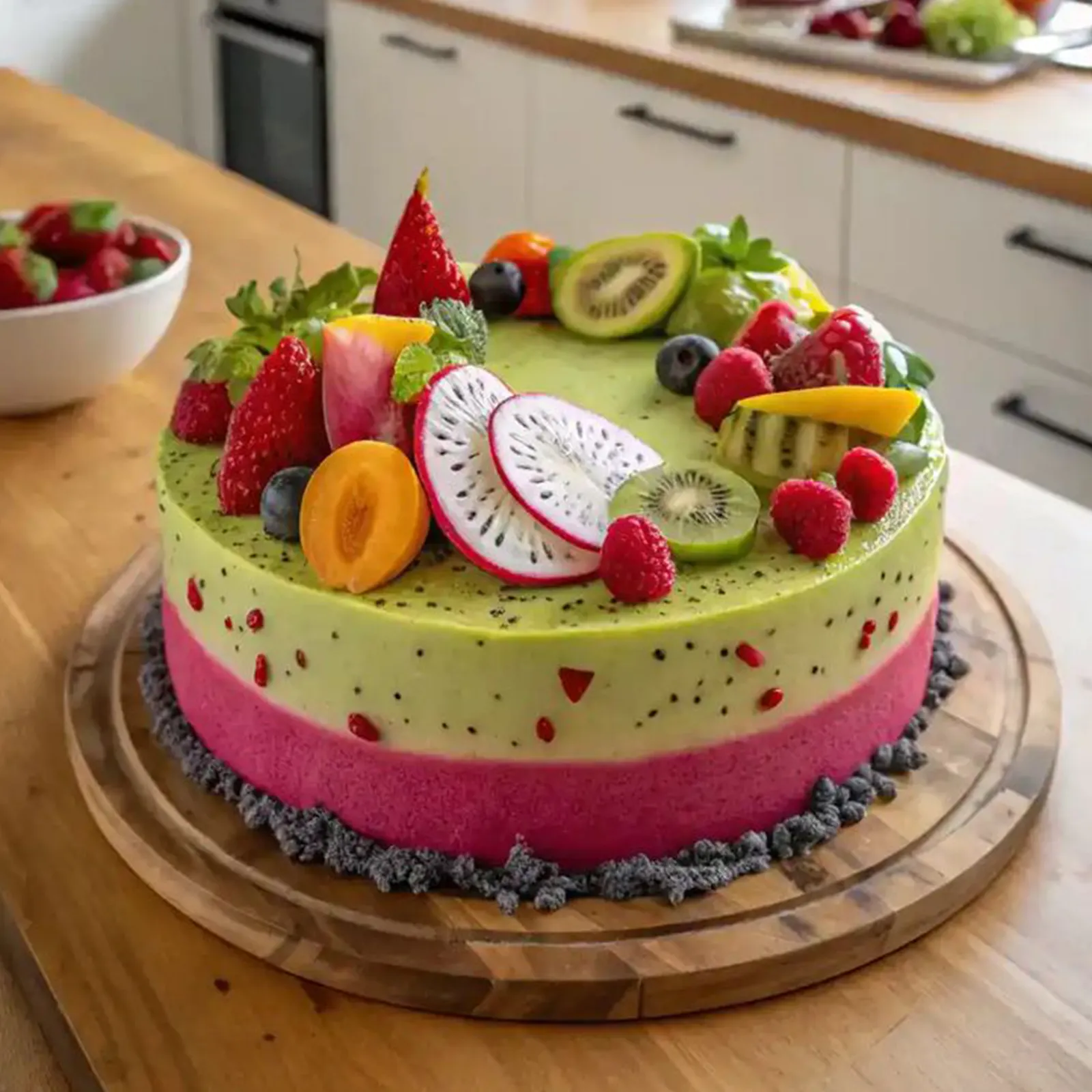 DRAGONFRUIT MATCHA MOUSSE CAKE
